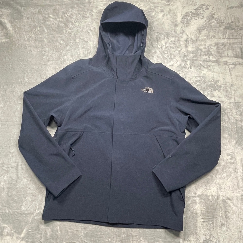 The North Face Apex Flex Jacket Mens XL Navy Blue Hooded Softshell Full Zip